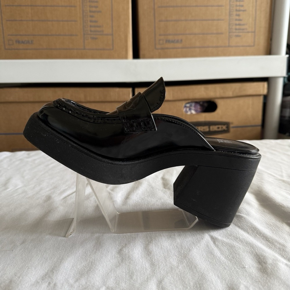 Y2K Chunky Block Platform Black Faux Leather Penny Loafers Womens 6.5 Academia - Picture 3 of 12